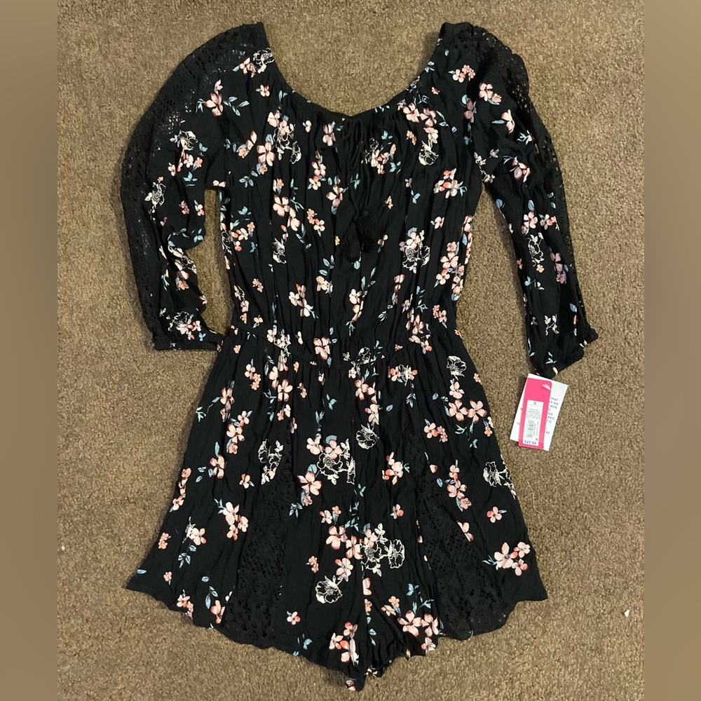 Long Sleeve Floral and Lace Romper